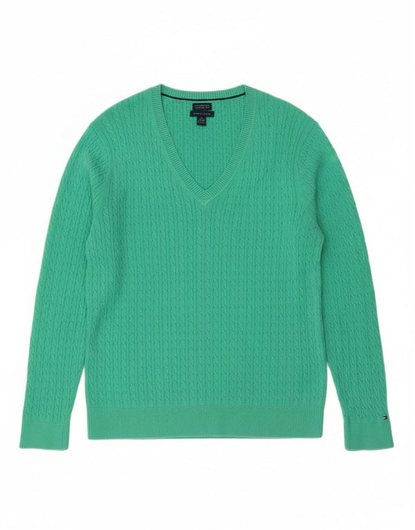 Suéter feminino Tommy Hilfiger com decote em V Reino Unido 20 2XL algodão verde