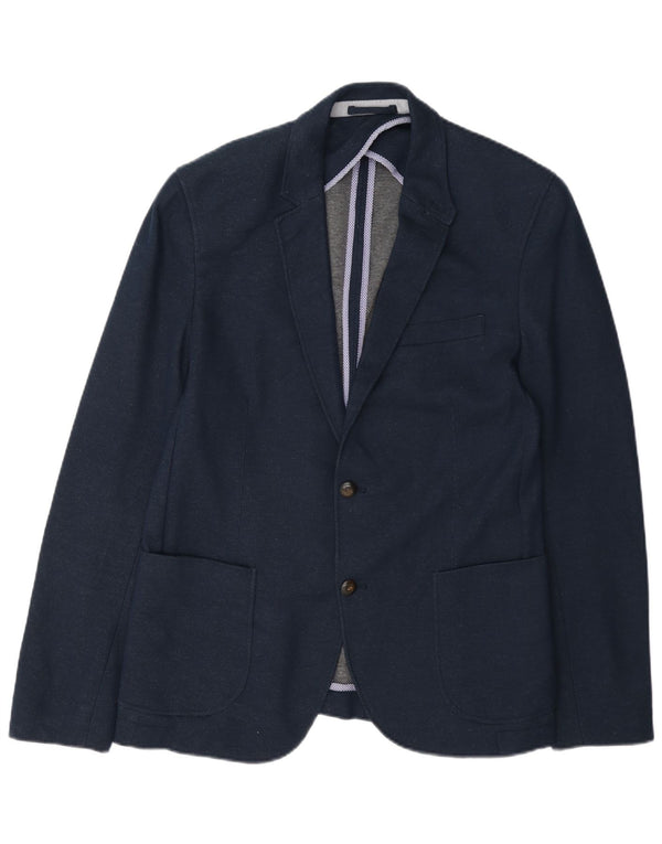 Jaqueta blazer masculina Zara com 2 botões UE 52 grande azul marinho poliéster