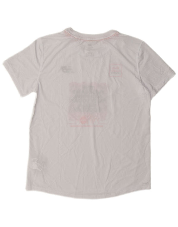 Camiseta feminina New Balance com estampa oversized UK 10 pequena branca