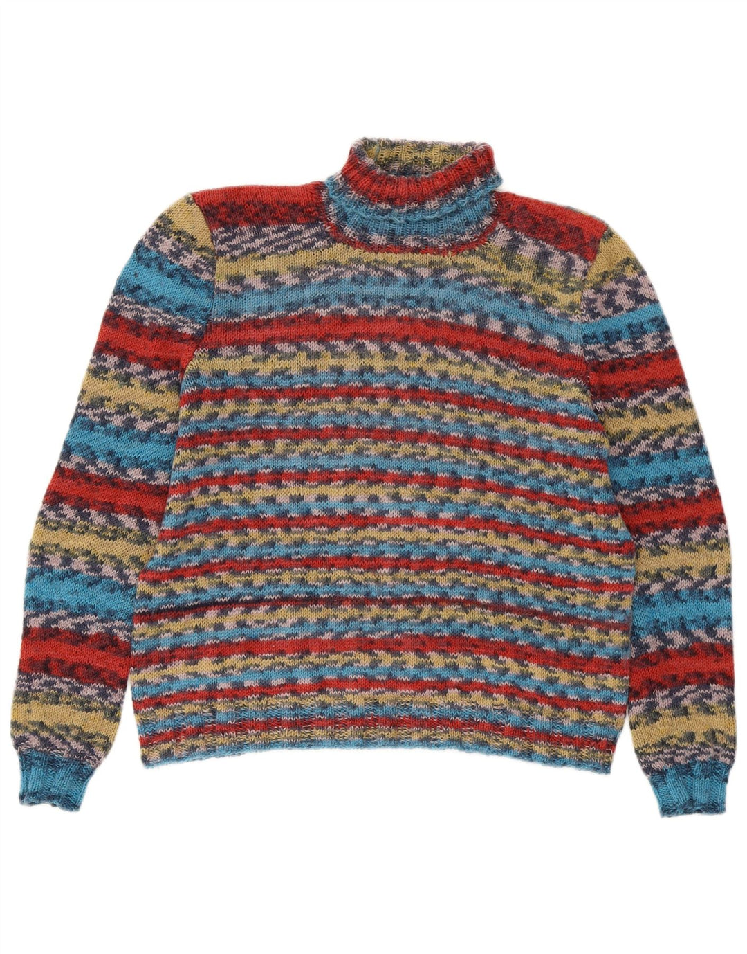 Suéter feminino VINTAGE com gola redonda UK 14 médio multicolorido