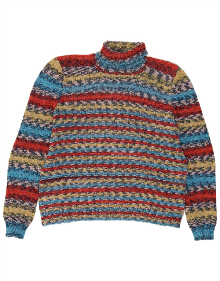 Suéter feminino VINTAGE com gola redonda UK 14 médio multicolorido
