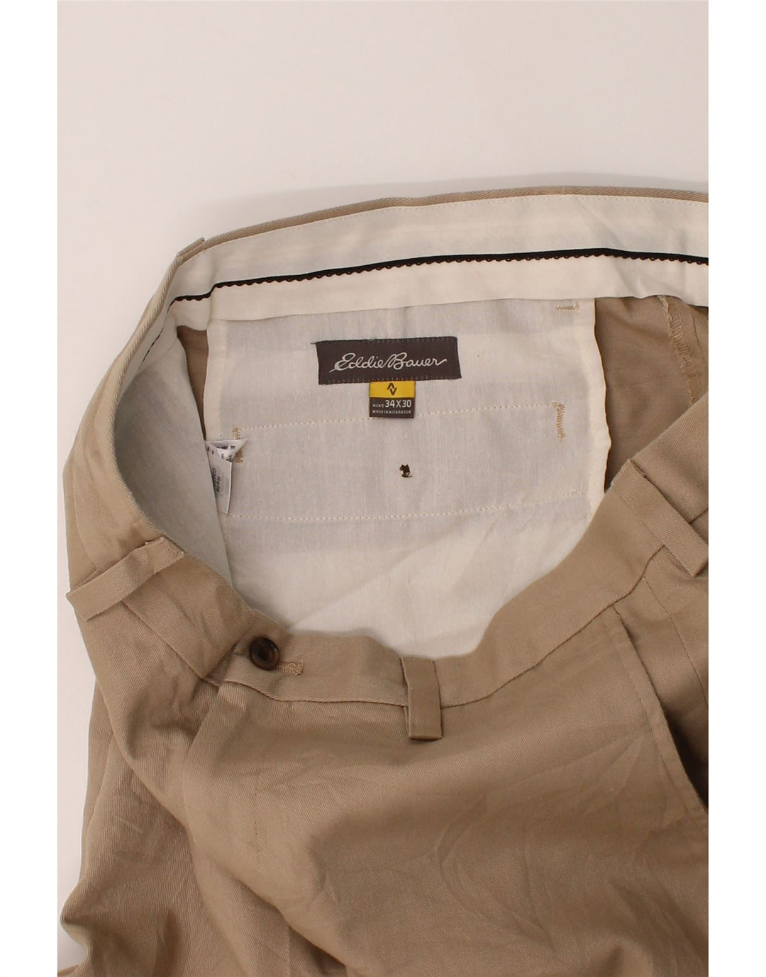 EDDIE BAUER Mens Straight Chino Trousers W34 L30 Beige Cotton Vintage Eddie Bauer and Second-Hand Eddie Bauer from Messina Hembry 