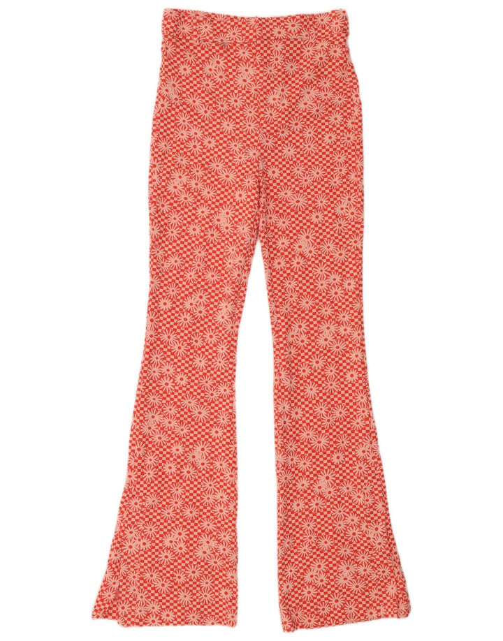 Zara Calça Feminina Flare Casual Médio W28 L33 Laranja Floral Poliéster