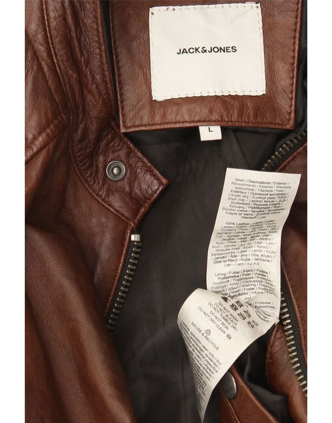 Jaqueta masculina de couro para motociclista Jack & Jones Reino Unido 40 grande couro marrom