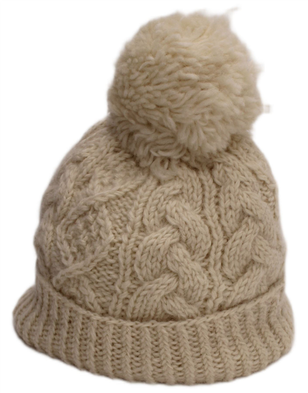 Chapéu bobble feminino de malha Aran Sweater Market grande de lã branca