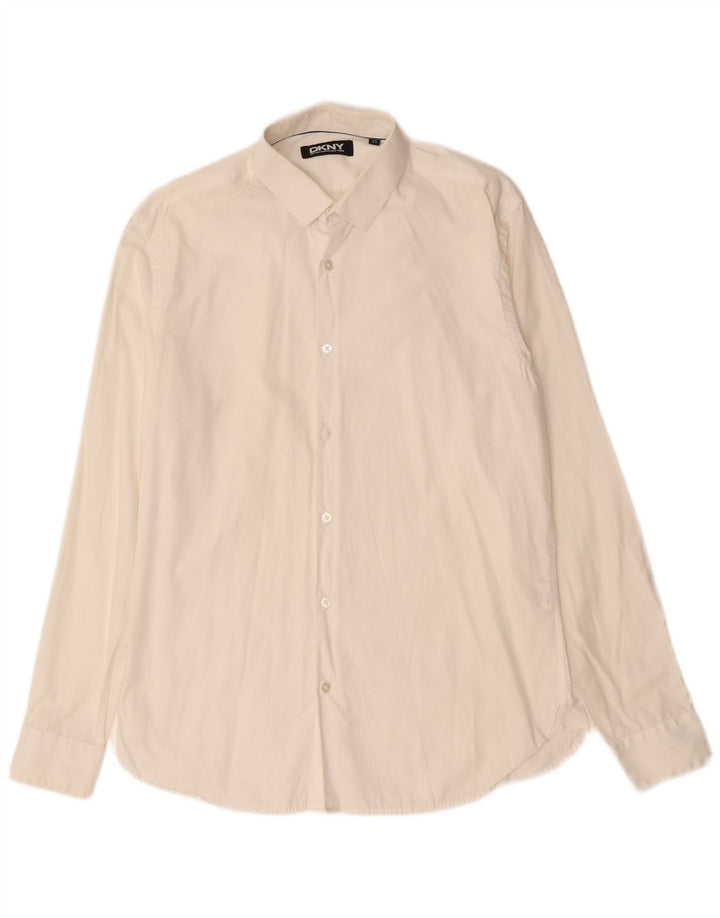 Camisa masculina Dkny tamanho 15 1/2 algodão branco médio