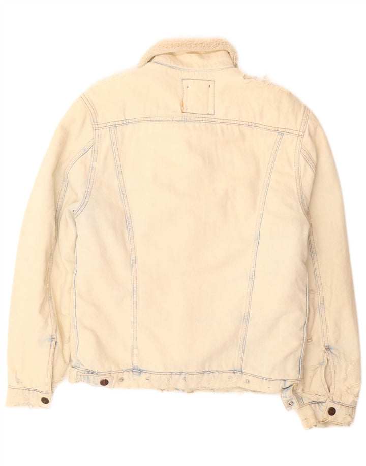 Jaqueta jeans Zara masculina Sherpa Reino Unido 36 algodão bege pequeno