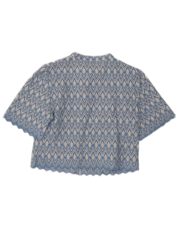 Blusa feminina de manga curta Boden UK 6 XS azul floral algodão