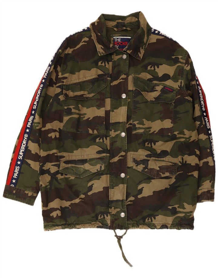 Jaqueta militar gráfica feminina Superdry UK 12 camuflagem cáqui média