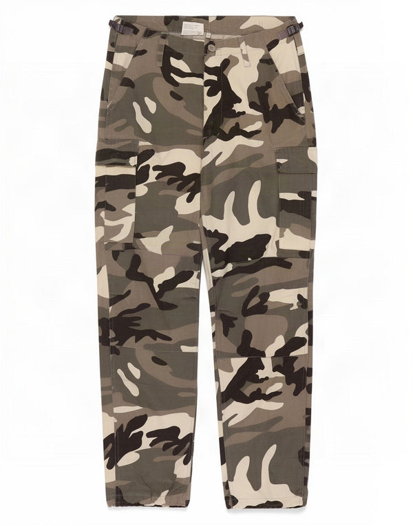 Calças cargo retas masculinas vintage UK 38 médio W32 L32 camuflagem cáqui