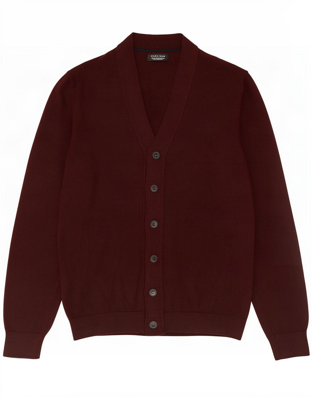 Suéter cardigã masculino Zara médio Borgonha