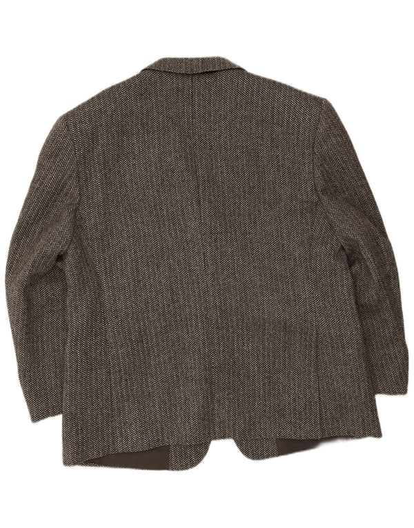 Biagiotti Uomo Jaqueta blazer masculina de manga 3/4 tamanho 58 3XL espinha de peixe cinza