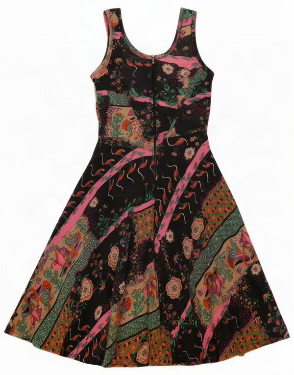 Vintage feminino sem mangas evasê IT 42 floral multicolorido médio