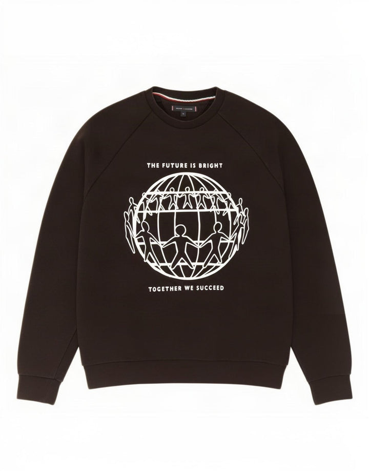 Tommy Hilfiger moletom gráfico masculino jumper médio algodão preto