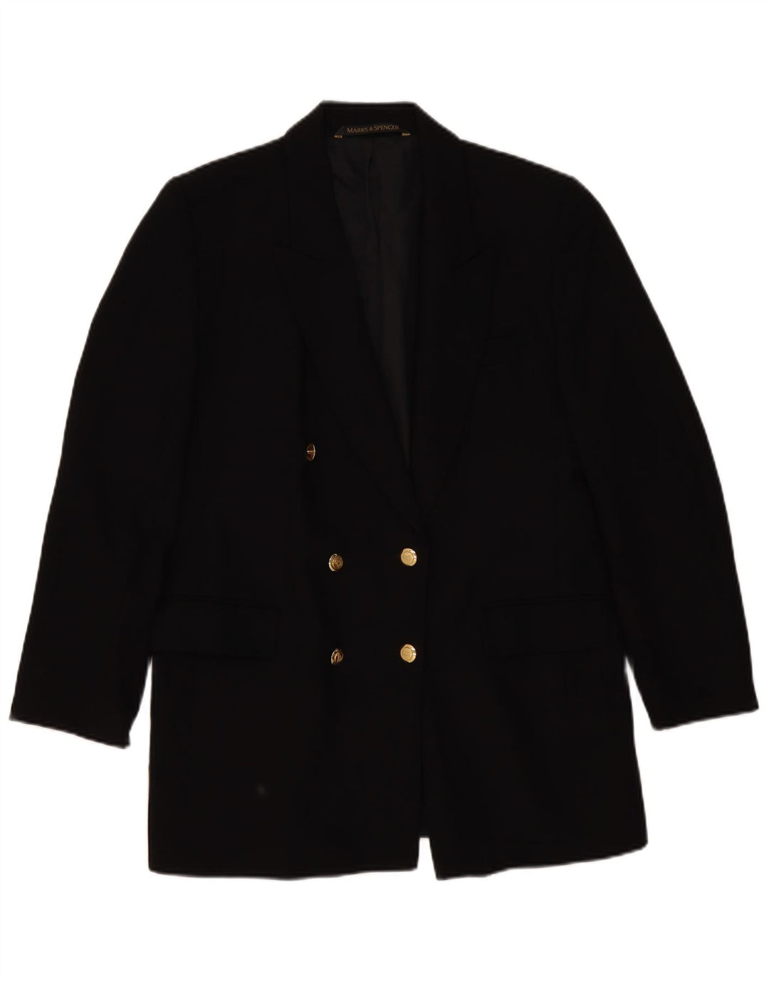 Marks & Spencer Jaqueta Blazer Feminina de Dupla Abotoação Tamanho 14 Preta Lã Nova