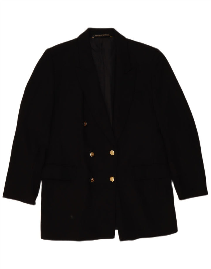 Marks & Spencer Jaqueta Blazer Feminina de Dupla Abotoação Tamanho 14 Preta Lã Nova