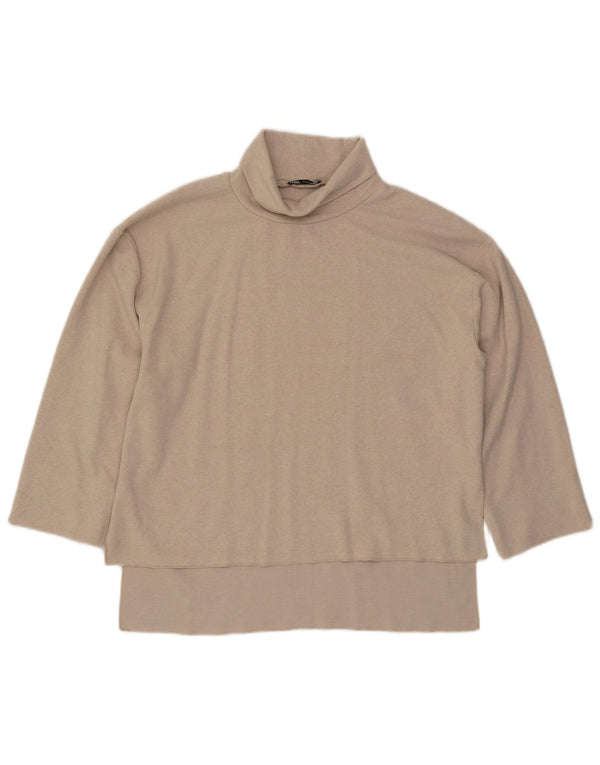 Top feminino Zara manga 3/4 Reino Unido 16 grande bege