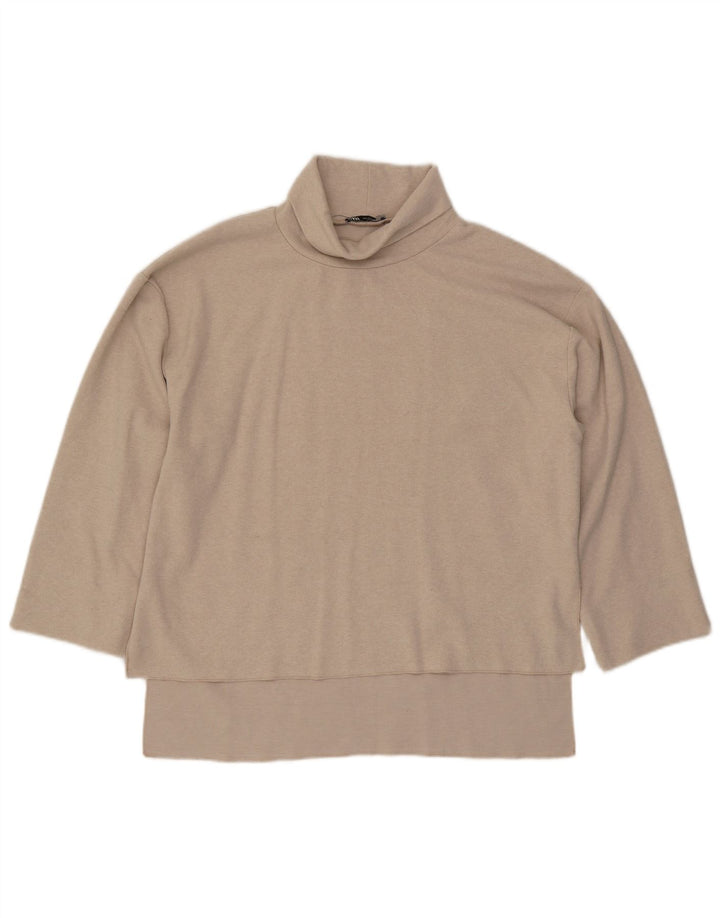Top feminino Zara manga 3/4 Reino Unido 16 grande bege