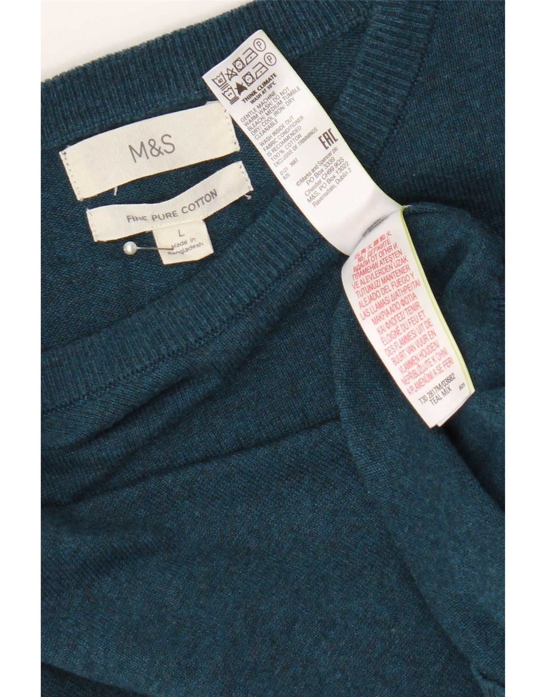Suéter masculino Marks & Spencer com gola redonda, grande algodão turquesa