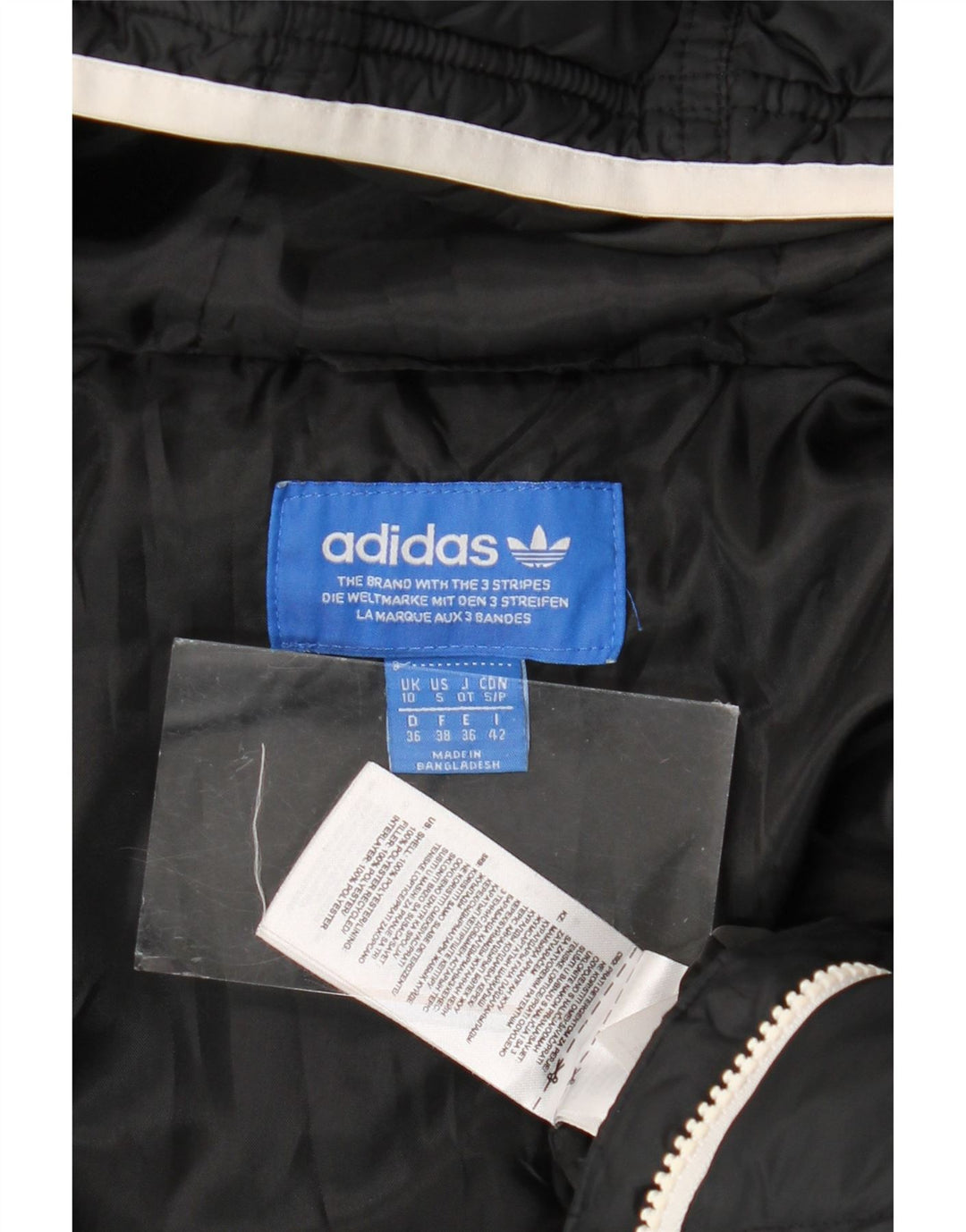 Casaco acolchoado com capuz feminino Adidas UK 10 pequeno poliéster preto