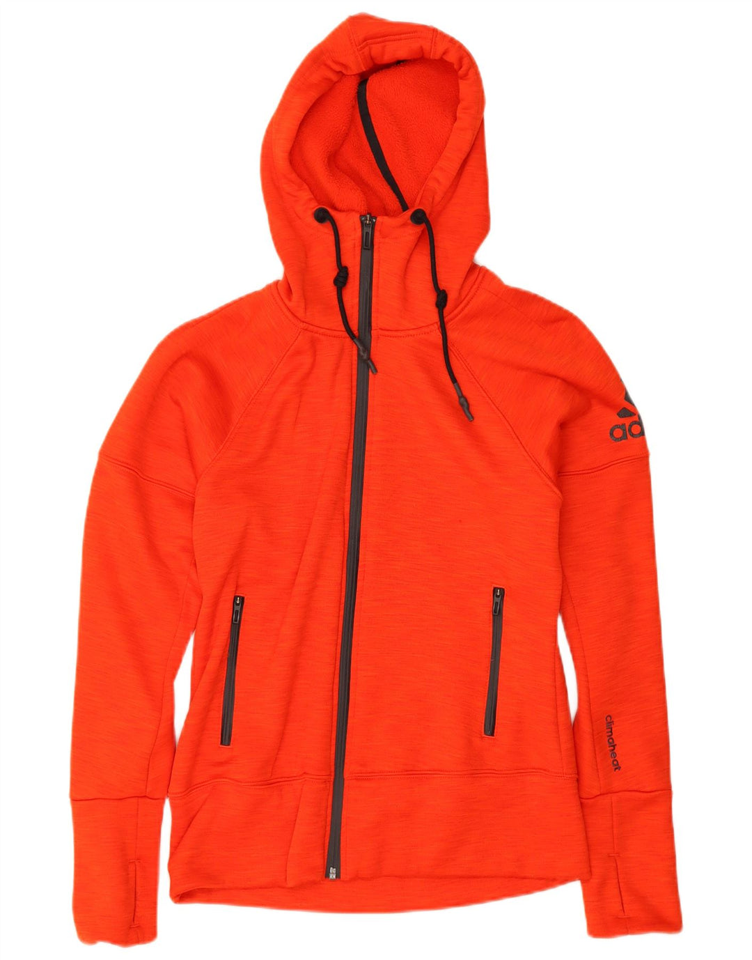 Suéter adidas feminino com capuz e zíper Reino Unido 8/10 pequeno poliéster vermelho