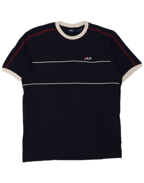 Camiseta masculina Fila Top grande algodão listrado azul marinho
