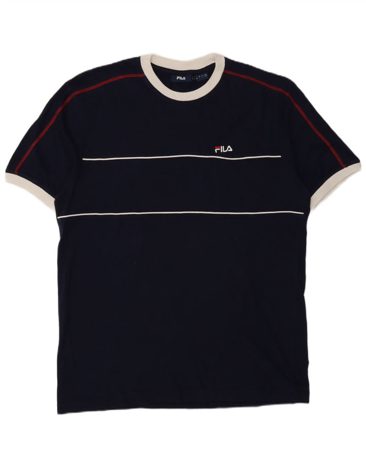 Camiseta masculina Fila Top grande algodão listrado azul marinho