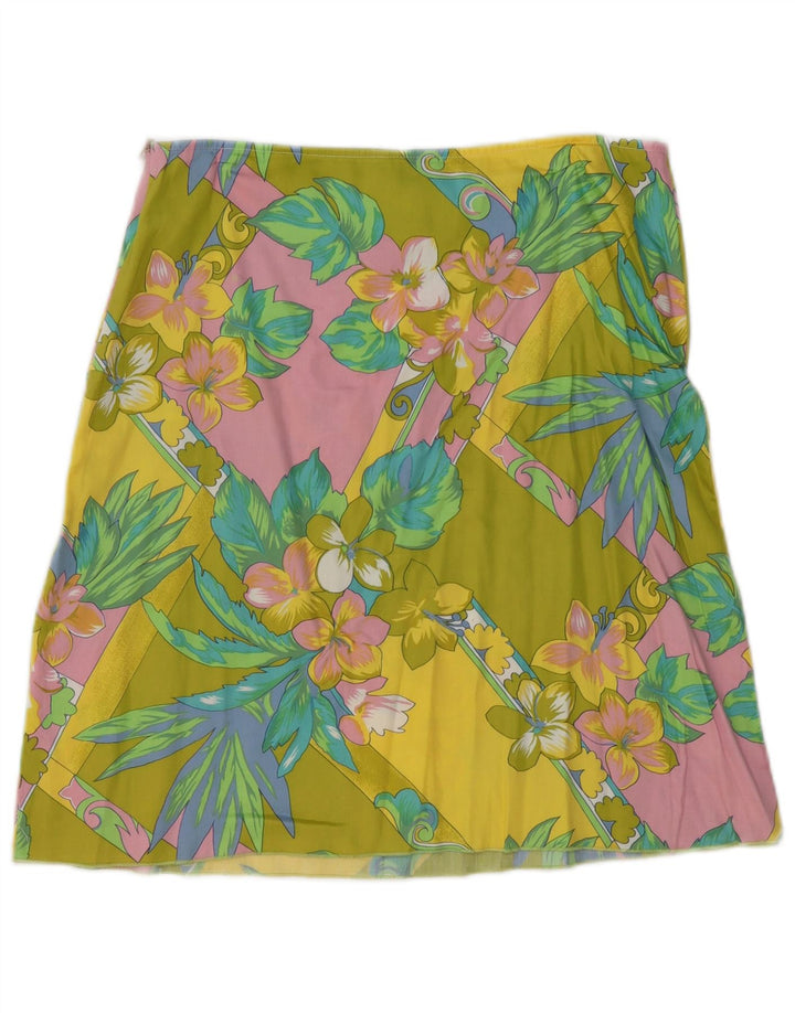 Saia feminina vintage evasê EU 40 médio W30 algodão floral multicolorido