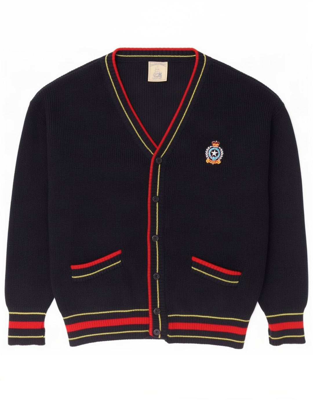 Suéter cardigã masculino vintage grande lã azul marinho