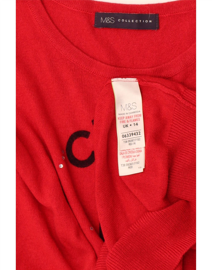 Suéter feminino Marks & Spencer com gola redonda e gola redonda Reino Unido 14 médio vermelho