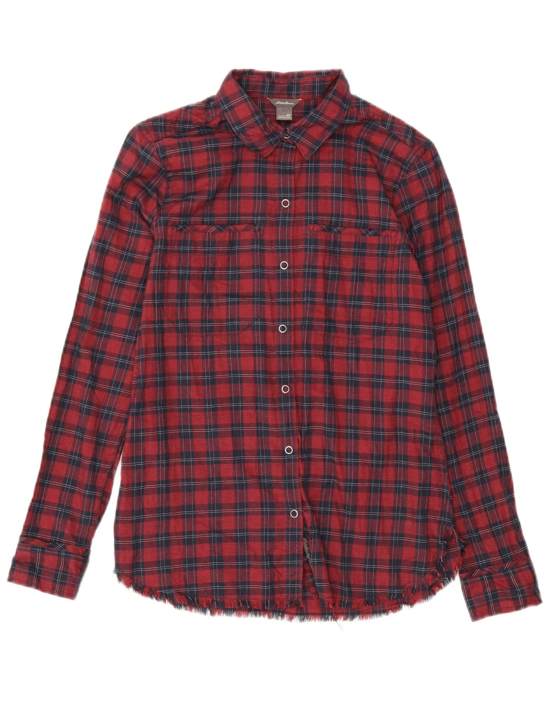 Camisa oversized feminina Eddie Bauer UK 6 XS algodão xadrez vermelho