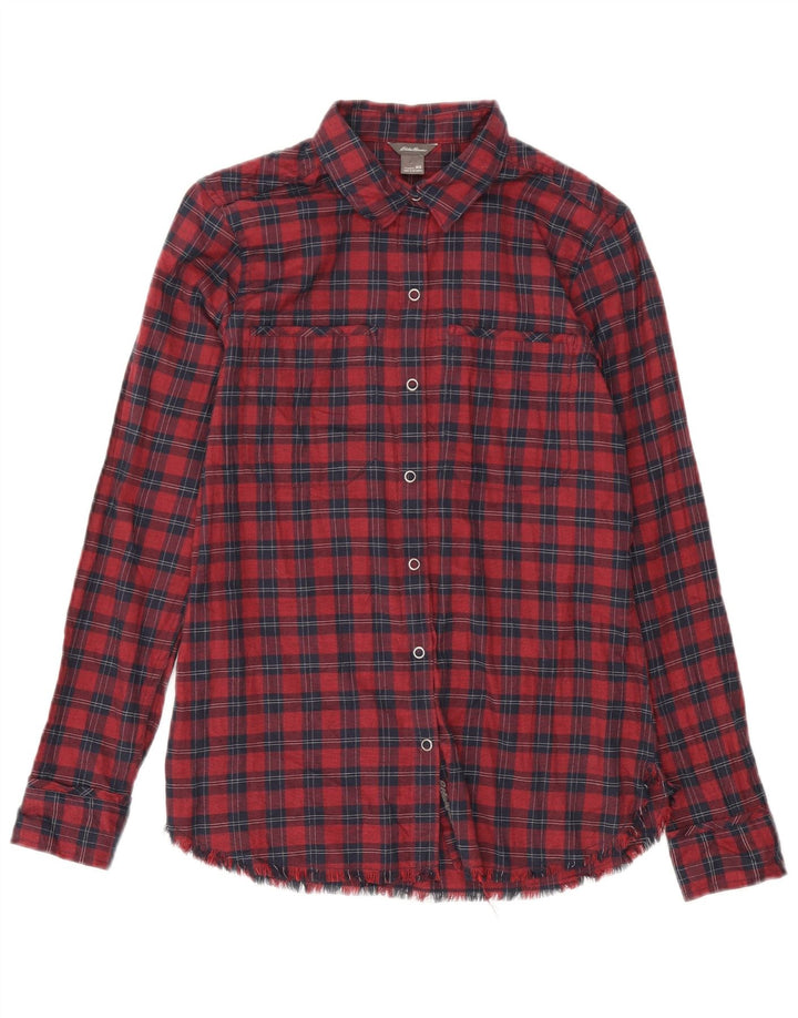 Camisa oversized feminina Eddie Bauer UK 6 XS algodão xadrez vermelho