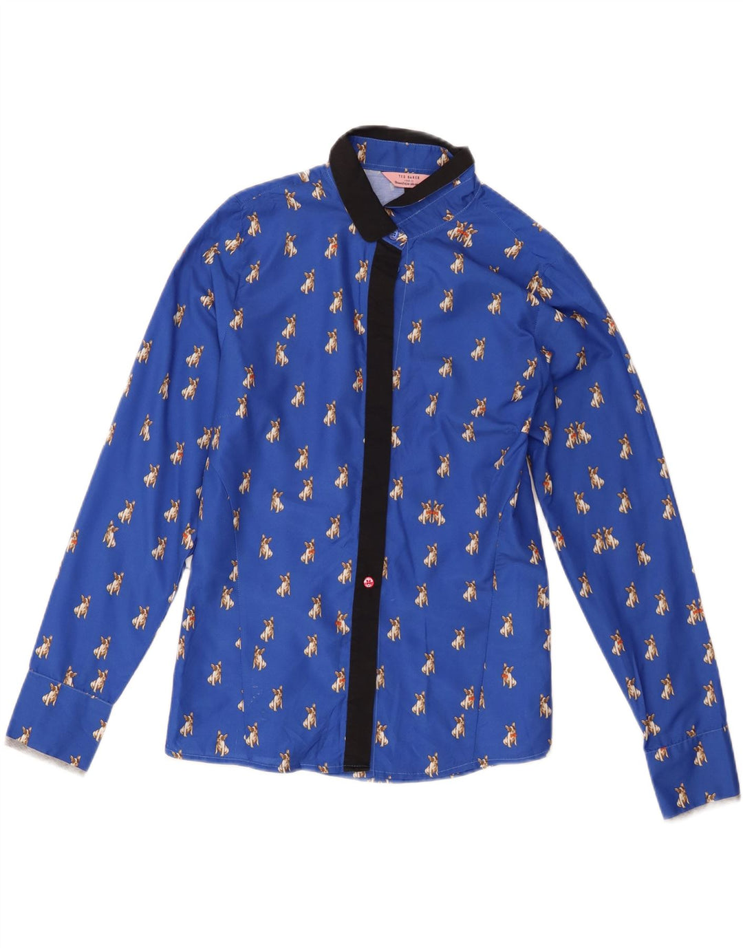 Camisa feminina Ted Baker tamanho 2 poliéster azul pequeno com estampa animal