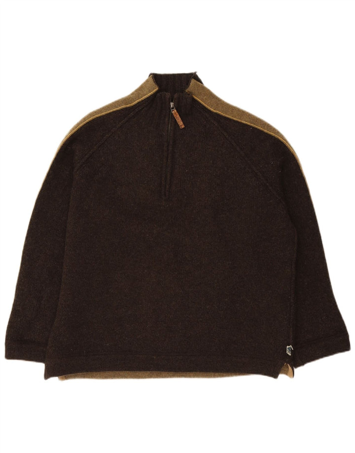 Suéter masculino Fat Face com zíper e pescoço XL marrom colorblock lã