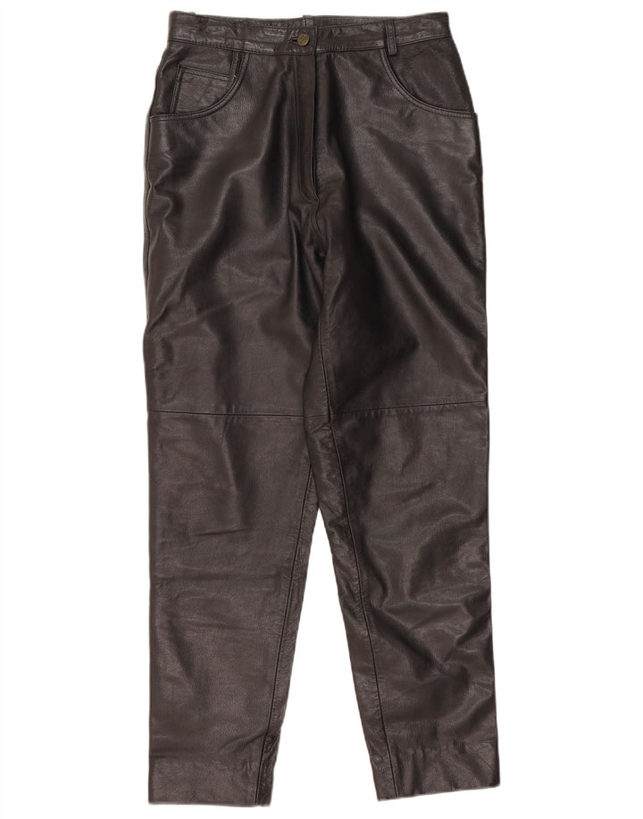 Calça feminina de couro reto Front Line W30 L28 couro preto
