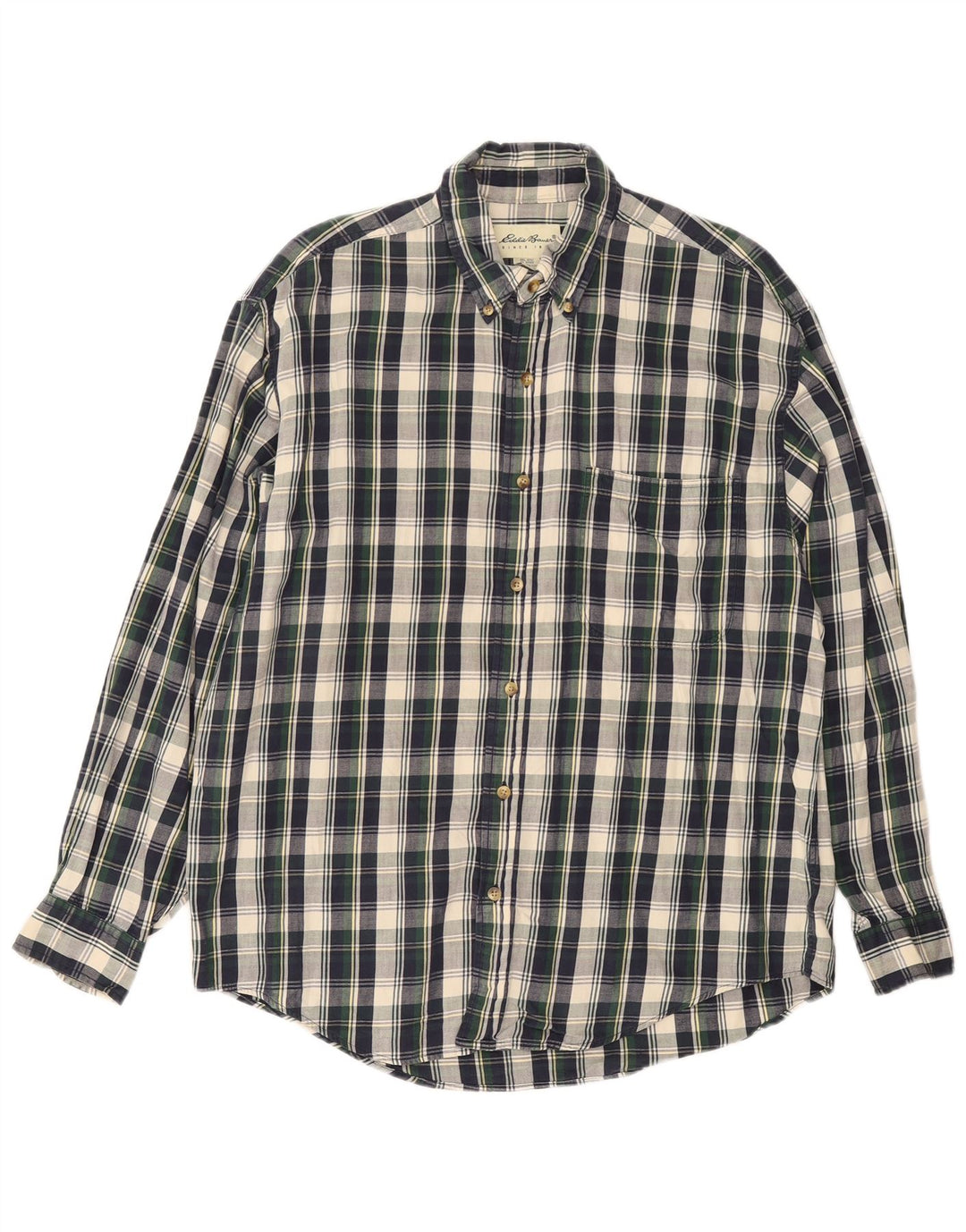 Camisa masculina de flanela Eddie Bauer de algodão xadrez médio azul marinho