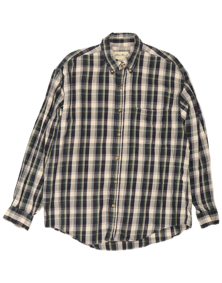 Camisa masculina de flanela Eddie Bauer de algodão xadrez médio azul marinho