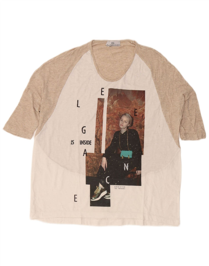 Zara Camiseta feminina gráfica Top UK 14 Medium White Colorblock