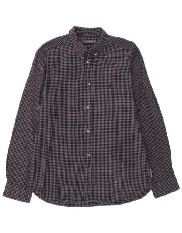 Camisa masculina de flanela French Connection grande algodão guingão azul marinho