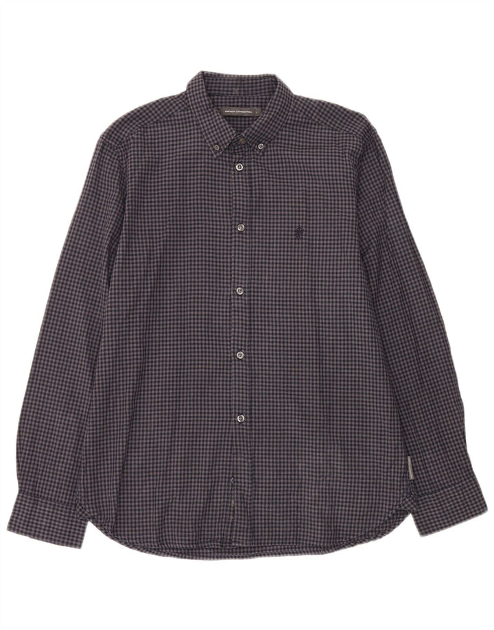 Camisa masculina de flanela French Connection grande algodão guingão azul marinho