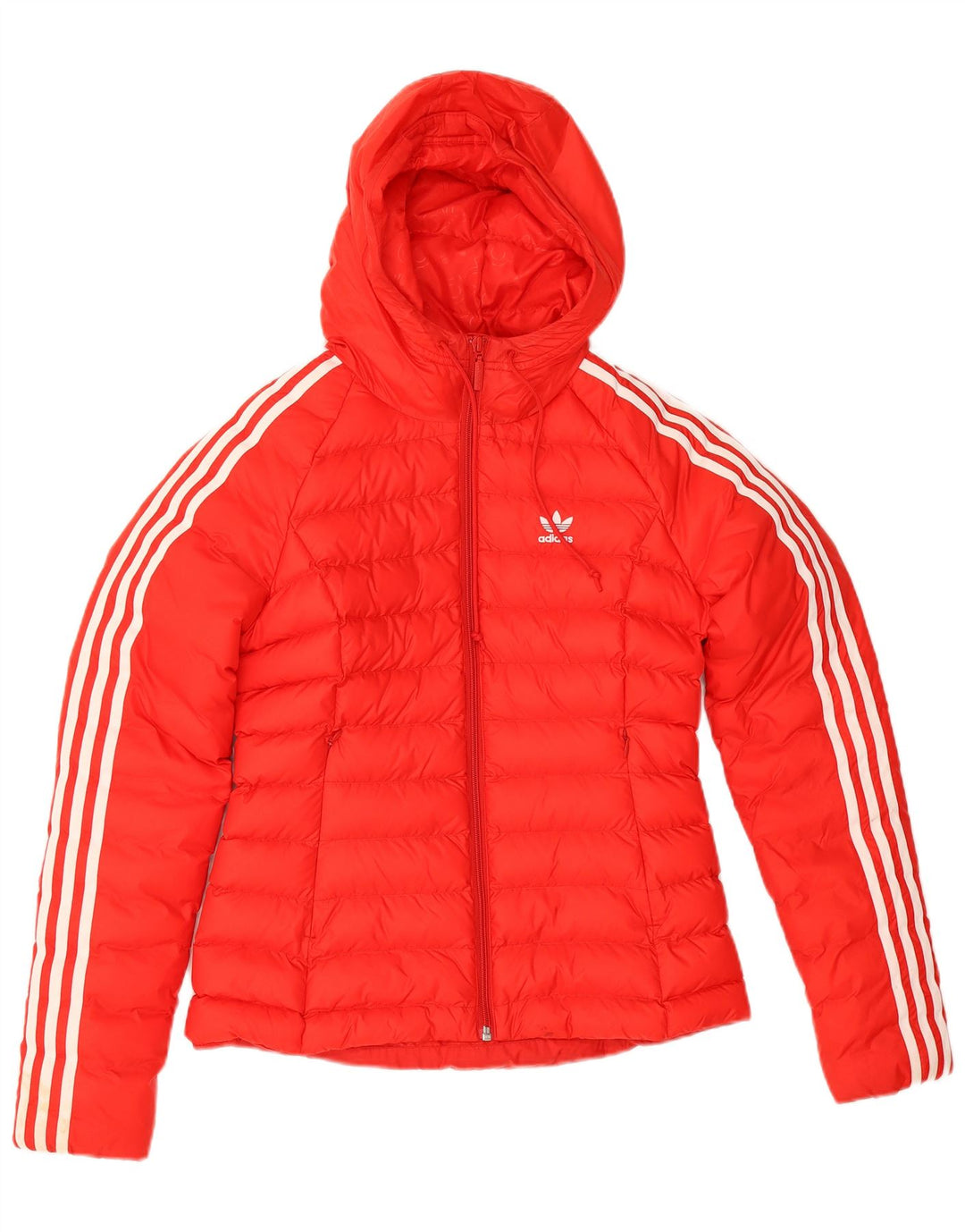 Jaqueta acolchoada com capuz feminina Adidas UK 8 pequena poliamida vermelha