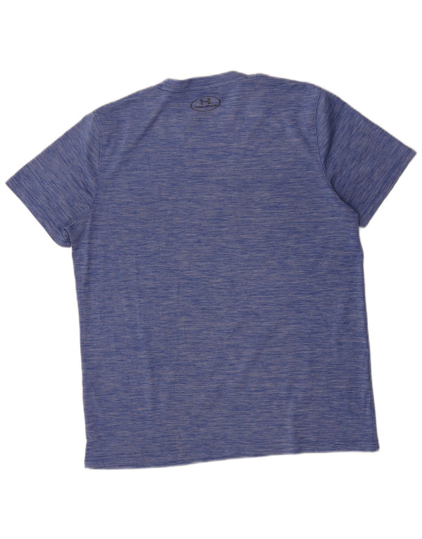 Camiseta masculina Under Armour Heat Gear superior poliéster manchado azul médio