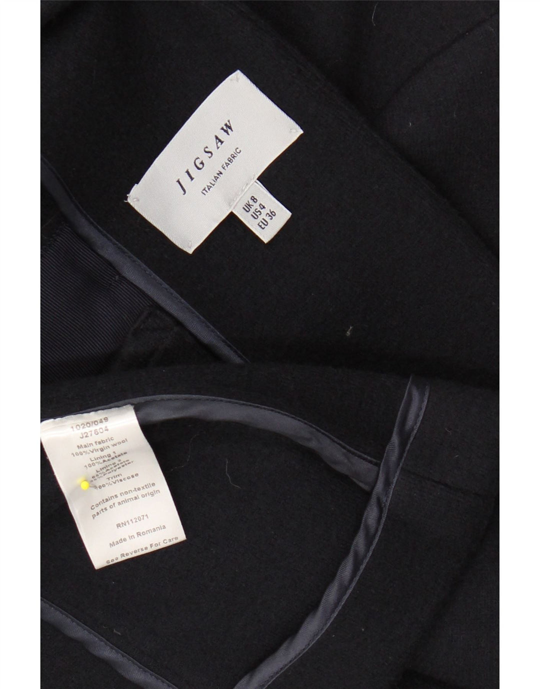 Jaqueta blazer feminina JIGSAW com 1 botão Reino Unido 8 pequena lã virgem azul marinho