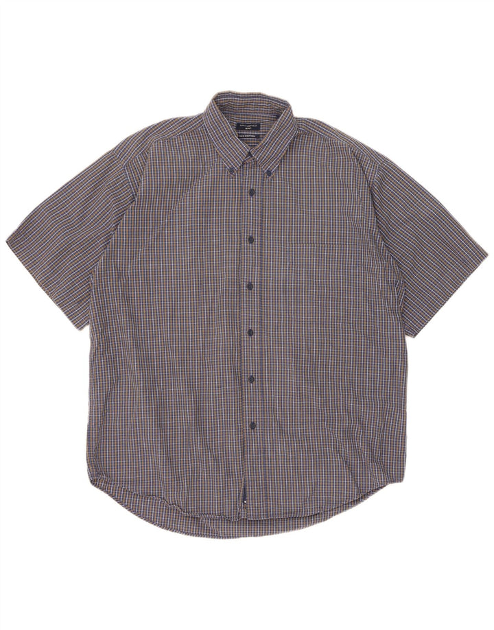 Camisa masculina de manga curta Springfield grande algodão xadrez azul