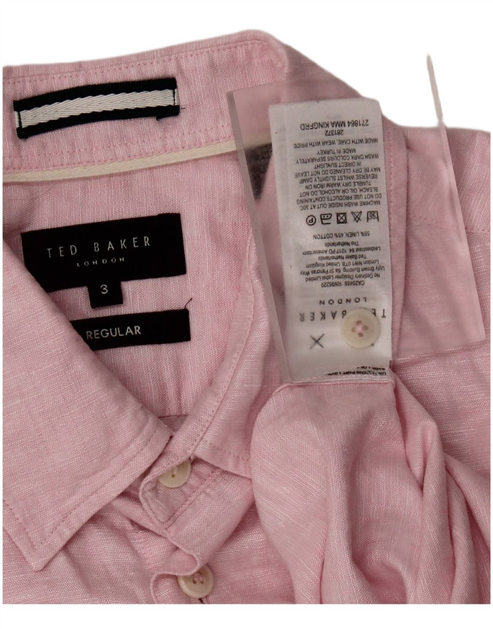 Camisa masculina TED BAKER de manga curta com ajuste regular tamanho 3 médio rosa manchado