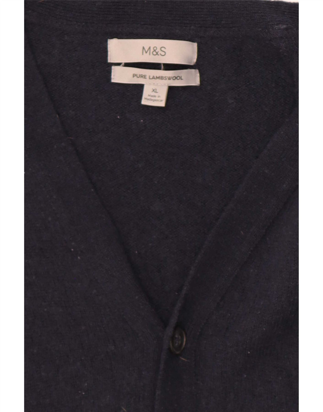 Suéter cardigã masculino Marks & Spencer XL lã de cordeiro azul marinho