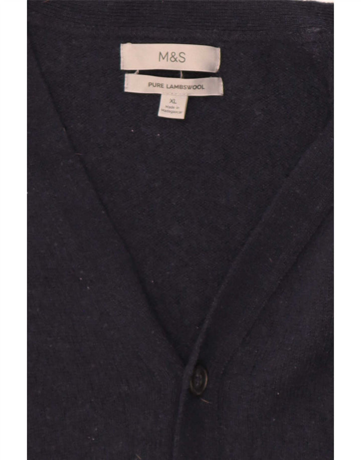 Suéter cardigã masculino Marks & Spencer XL lã de cordeiro azul marinho