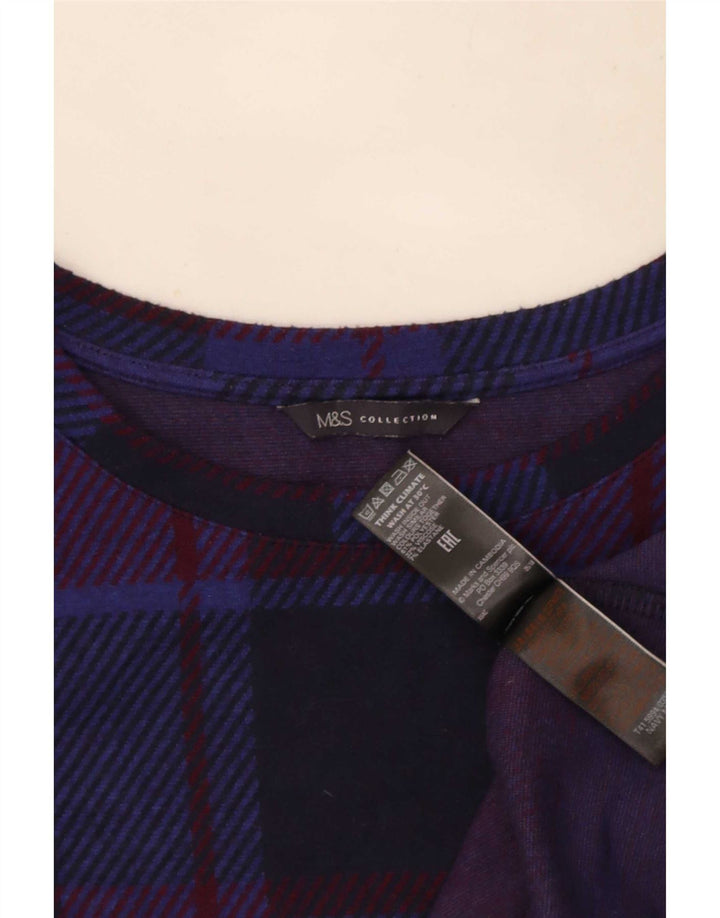 Top feminino Marks & Spencer de manga comprida UK 14 grande xadrez azul marinho