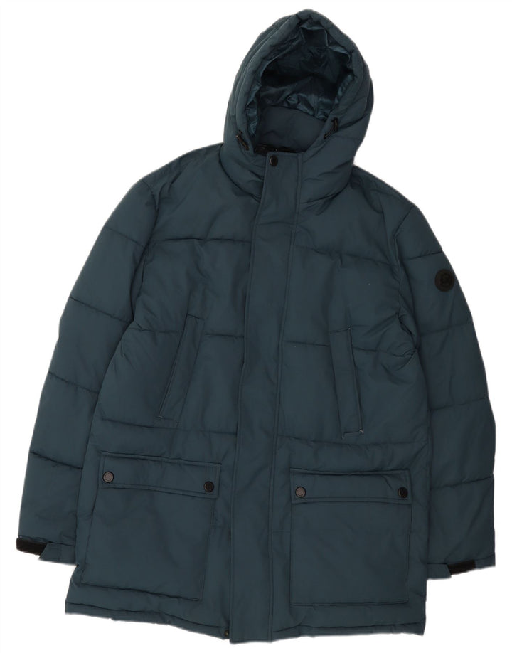 Jaqueta masculina acolchoada com capuz Michael Kors Reino Unido 38 poliéster azul marinho médio