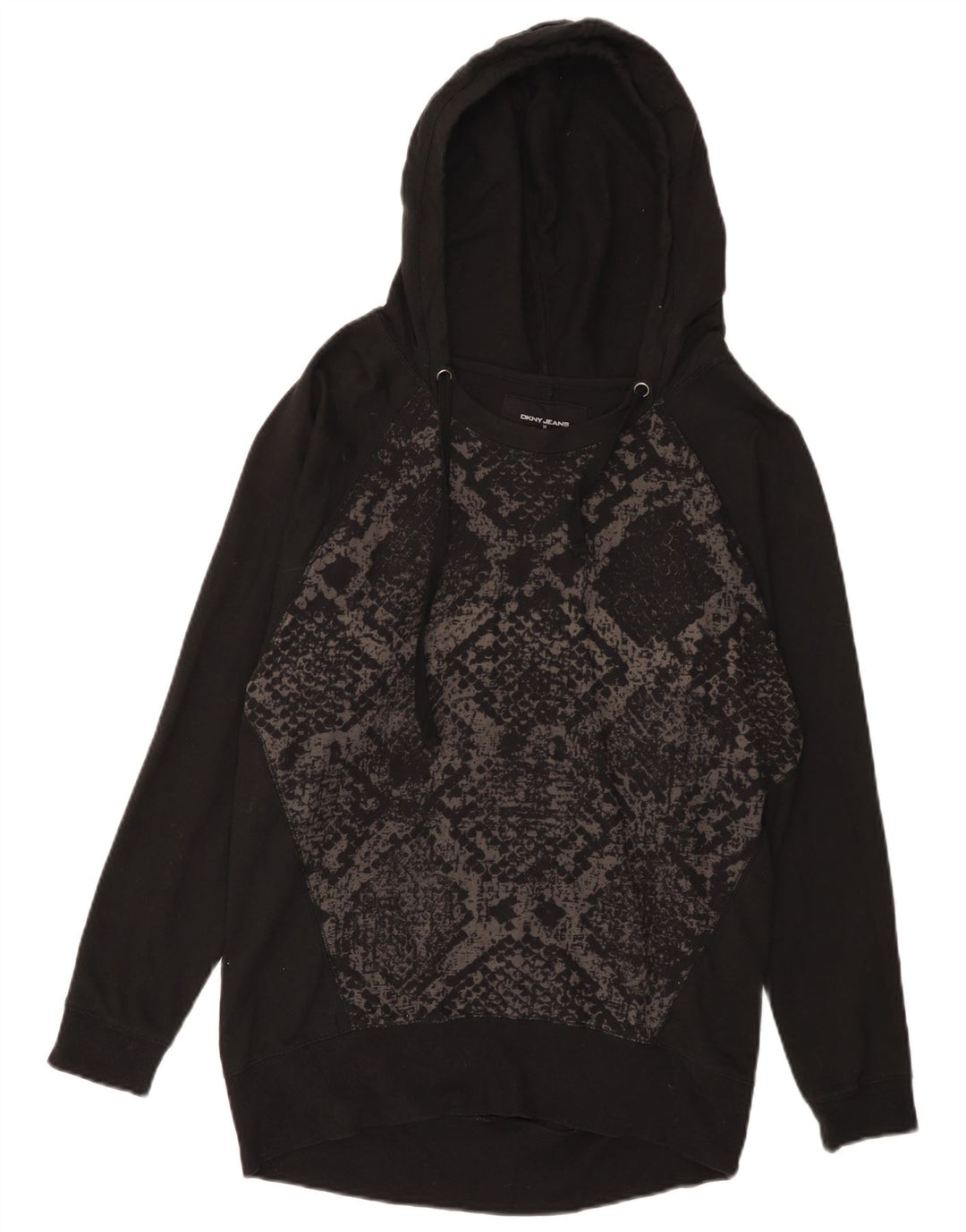 Suéter com capuz feminino Dkny UK 14 algodão geométrico preto médio